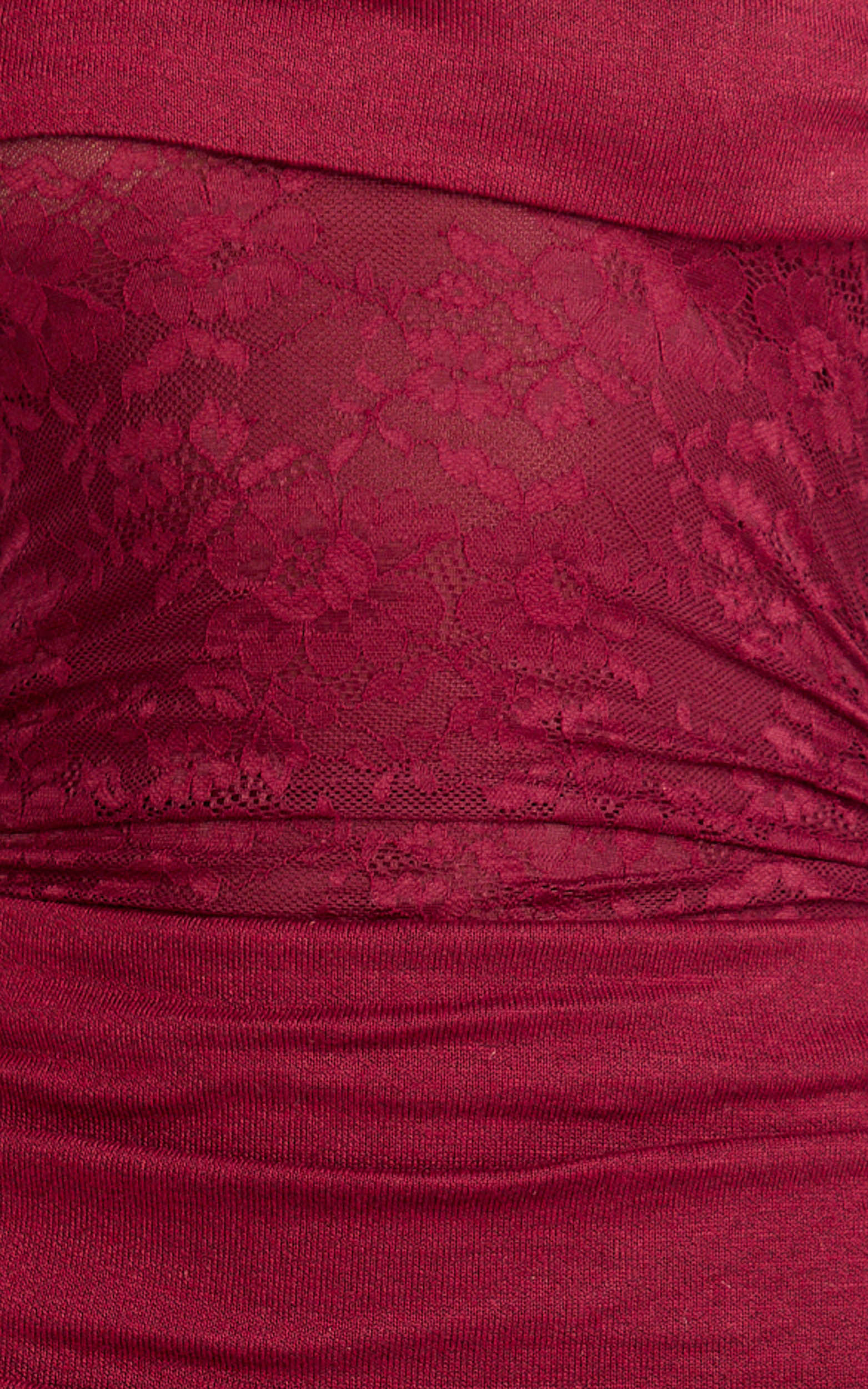Juliet Maxi Dress Off Shoulder Long Sleeve Ruched Overlay Lace Dress in Wine