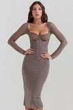 mocha corset midi dress
