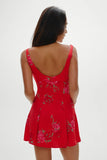 Siren Satin Mini Dress Red Rose Brushstroke