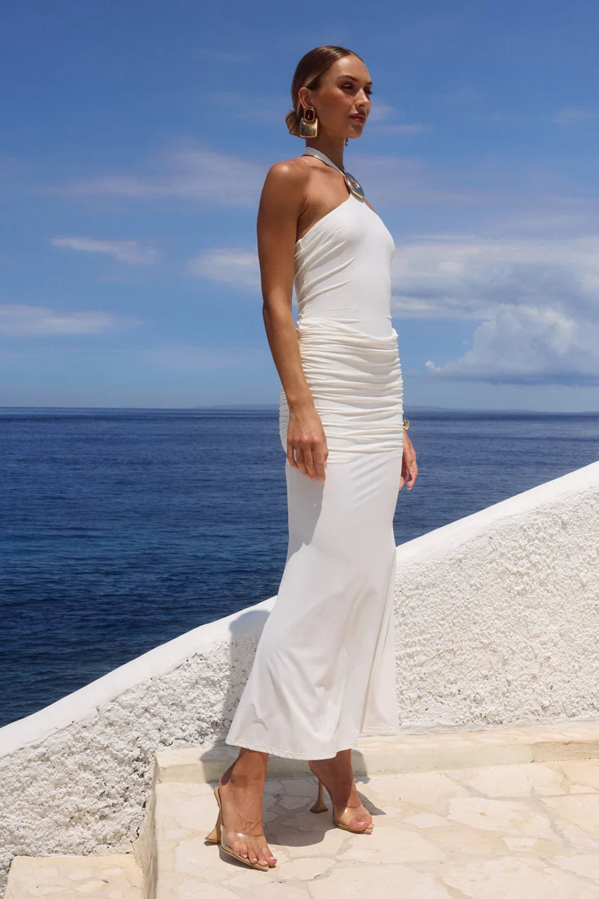 ALOLA HALTER MAXI DRESS WHITE