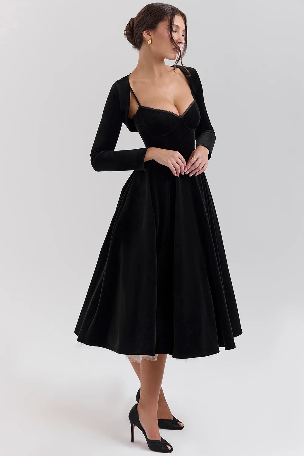 black velvet tulle midi dress bolero