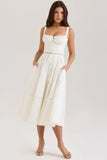 white cotton button front midi dress