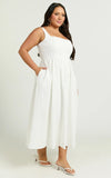 Khari Midi Dress Linen Look Square A Line Dress in White