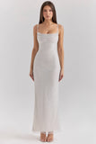 silver pearl embellished maxi dress
