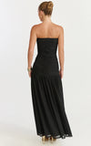 Lara Maxi Dress Strapless Ruched Mesh High Leg Split Dress in Black