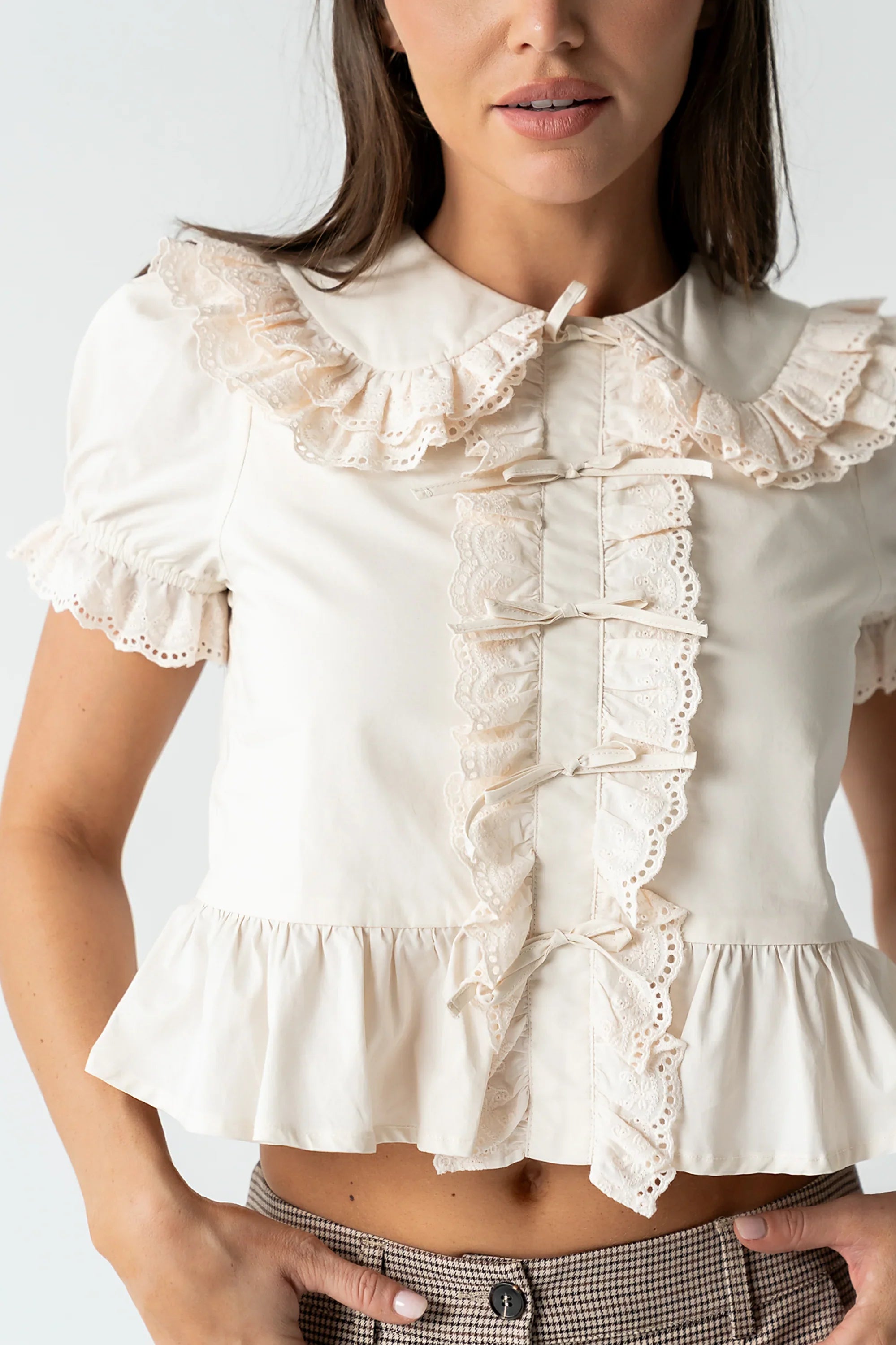 Chrissy Lace Trim Blouse in Cream