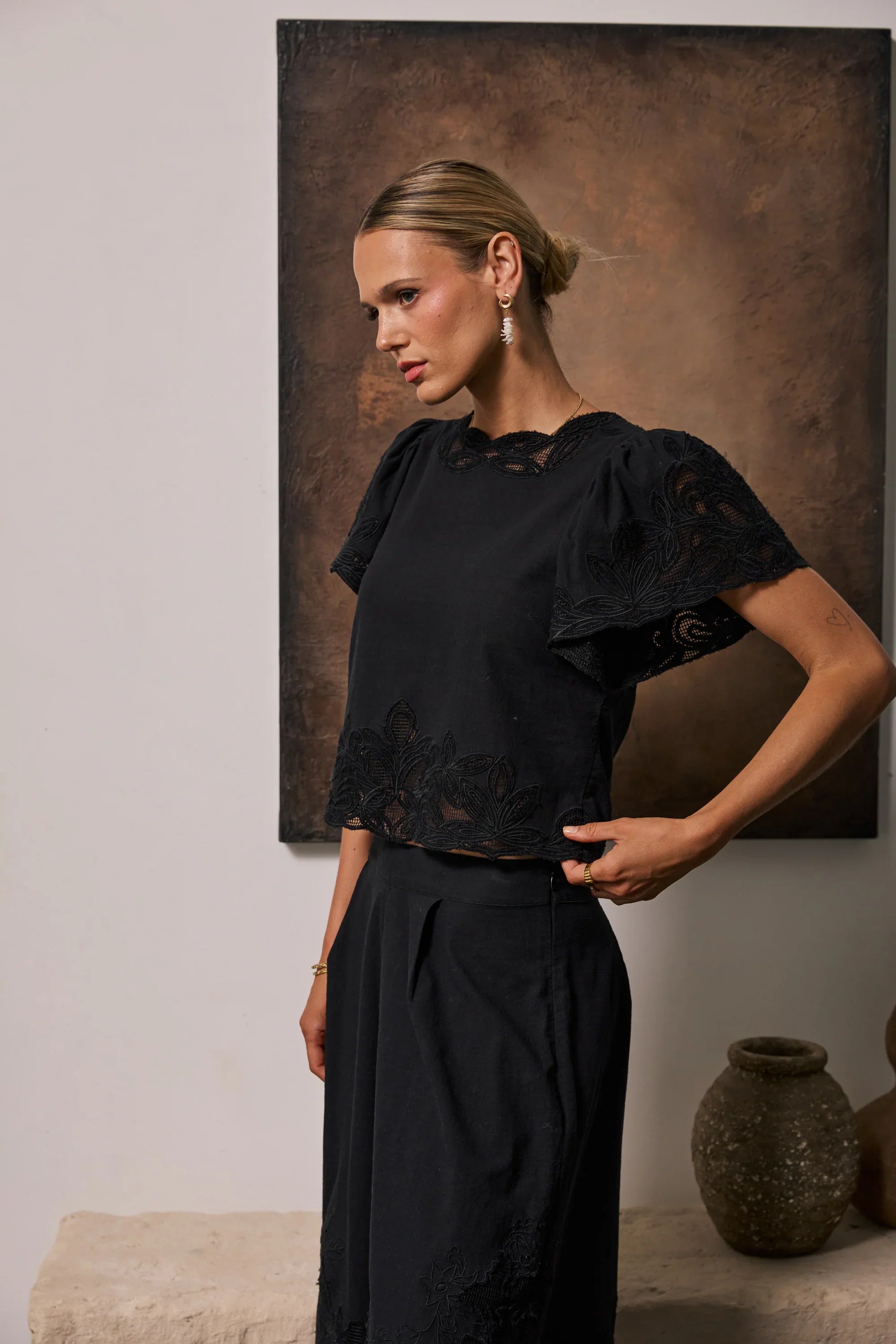 Molly Embroidered Top in Black