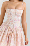 peach floral print stretch cotton mini sundress