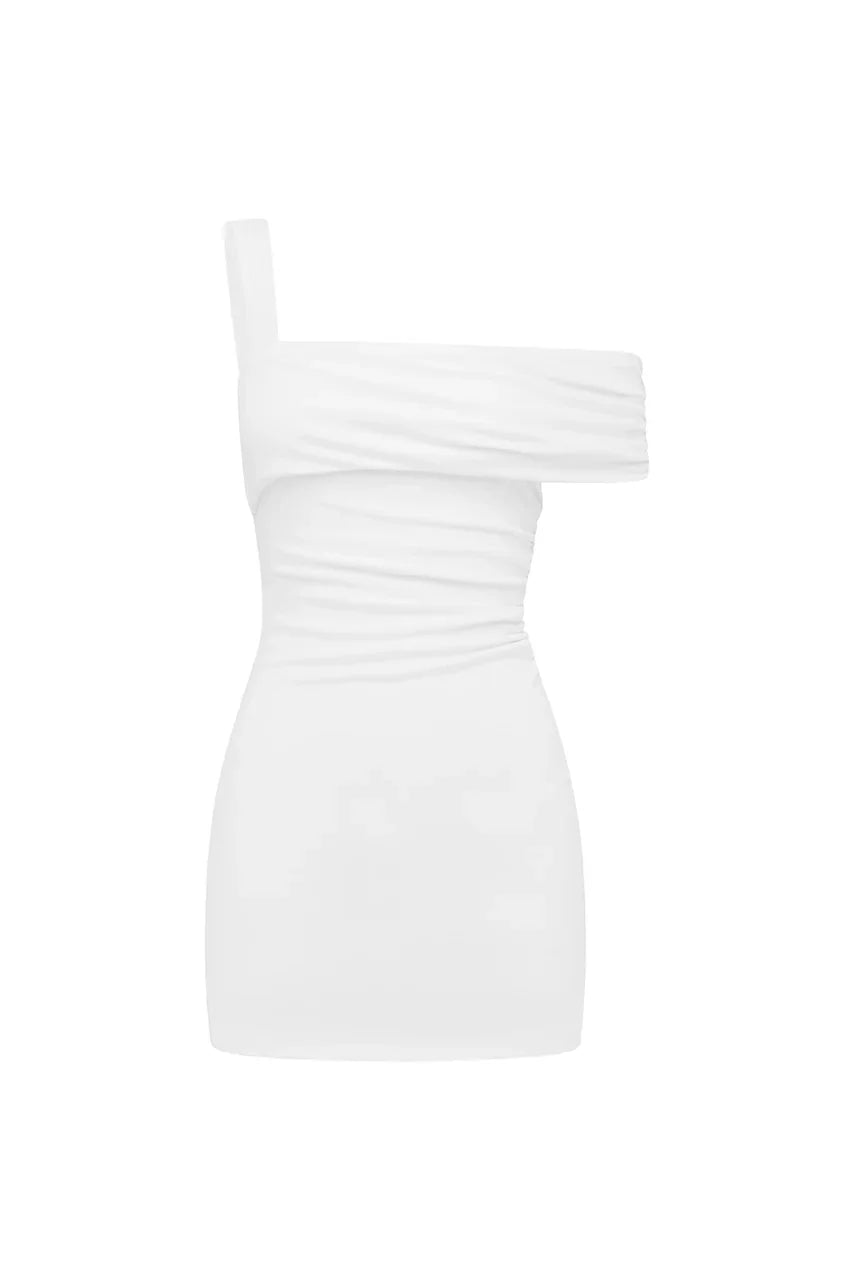 LARSEN ONE SHOULDER MINI DRESS WHITE