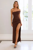 Lavish Luxe Off Shoulder Maxi Dress Brown