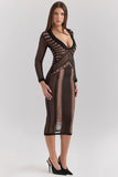 black plunge midi dress sale