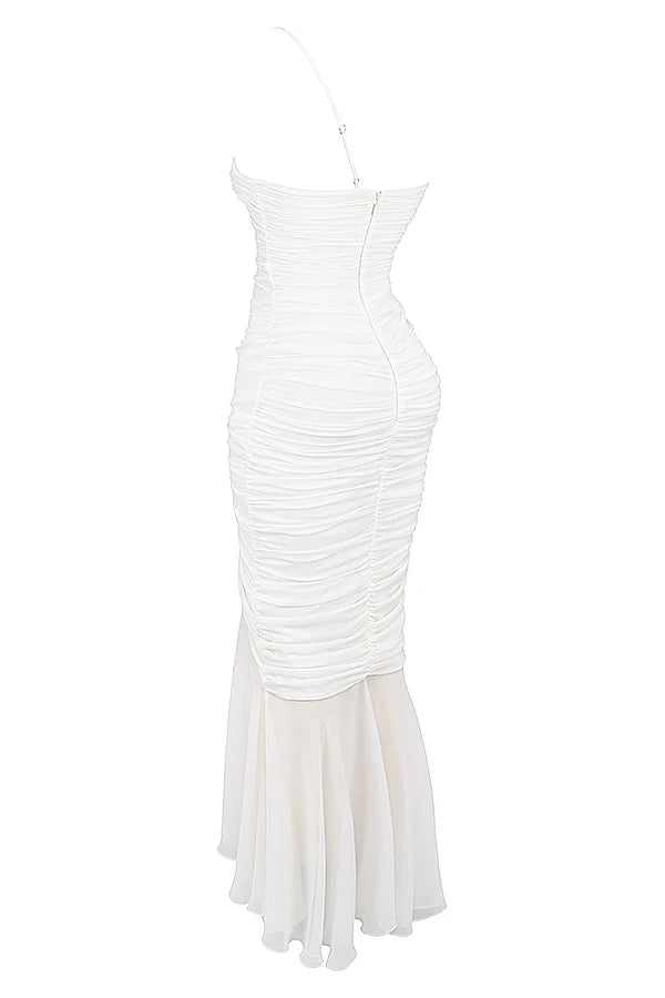 ivory ruched maxi dress