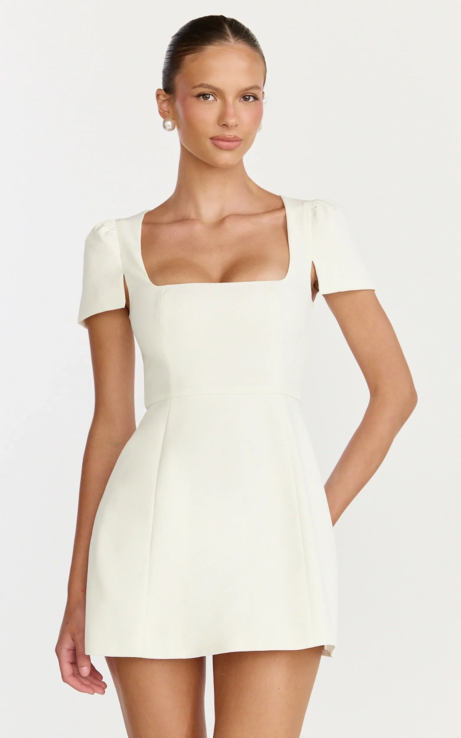 Zinnia Mini Dress Square Neck Tulip Dress in White