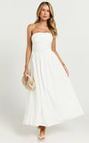 Polly Midi Dress Strapless Ruched Dress in White