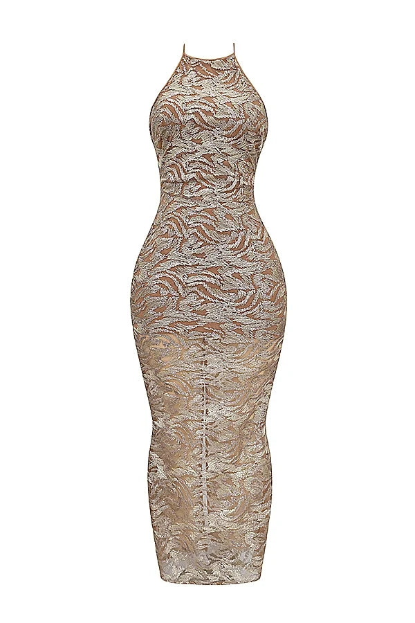 rose gold embroidered sequinned gown