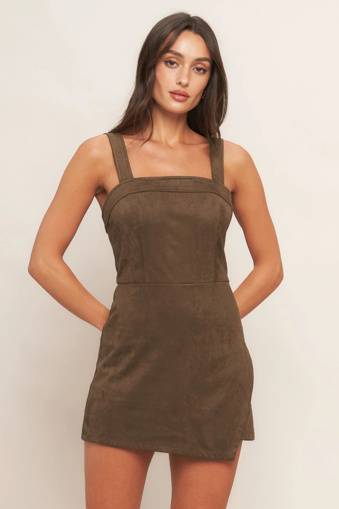 BROWN SUGAR GLOW FAUX SUEDE ROMPER
