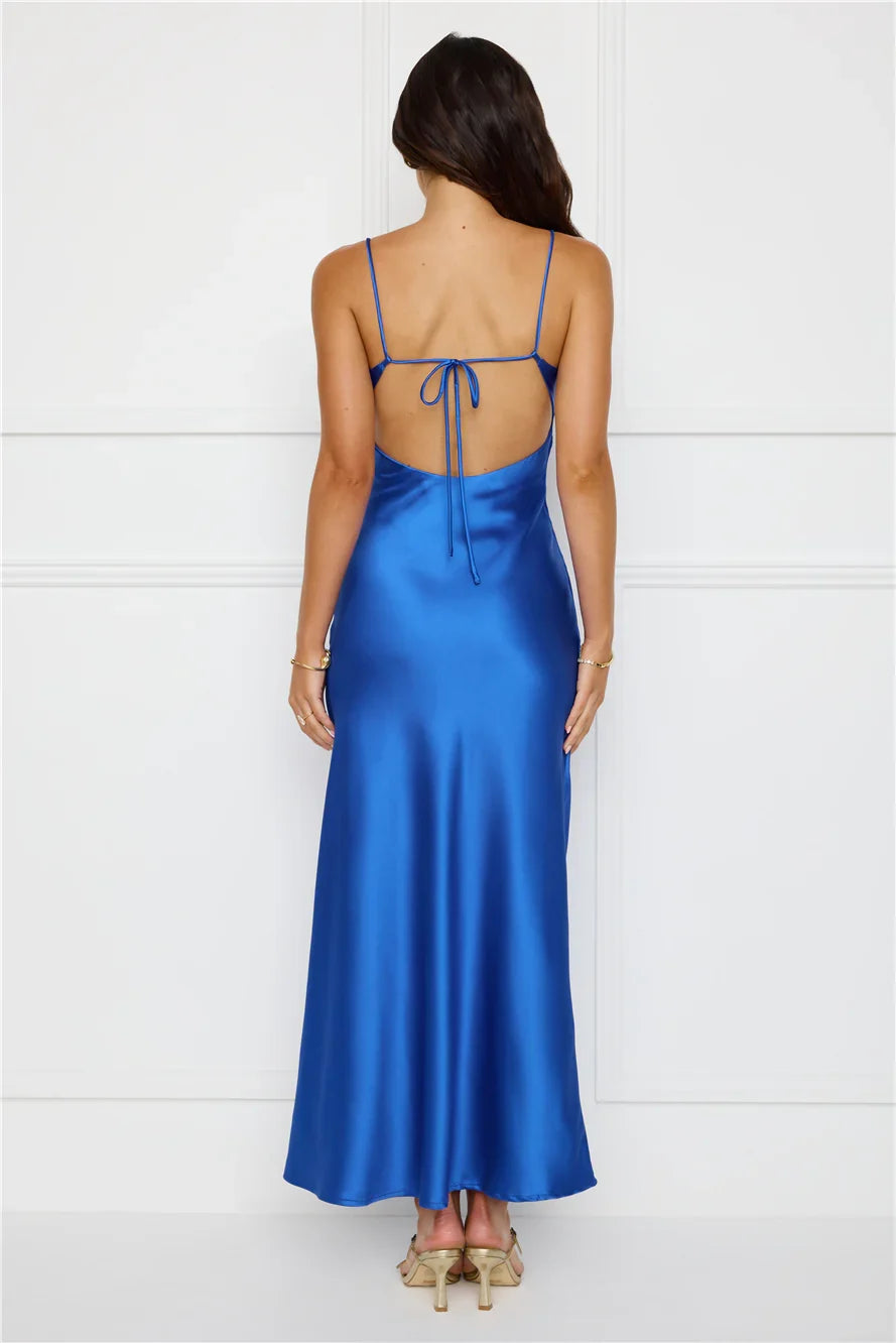 Chic Fit Slip Satin Maxi Dress Cobalt