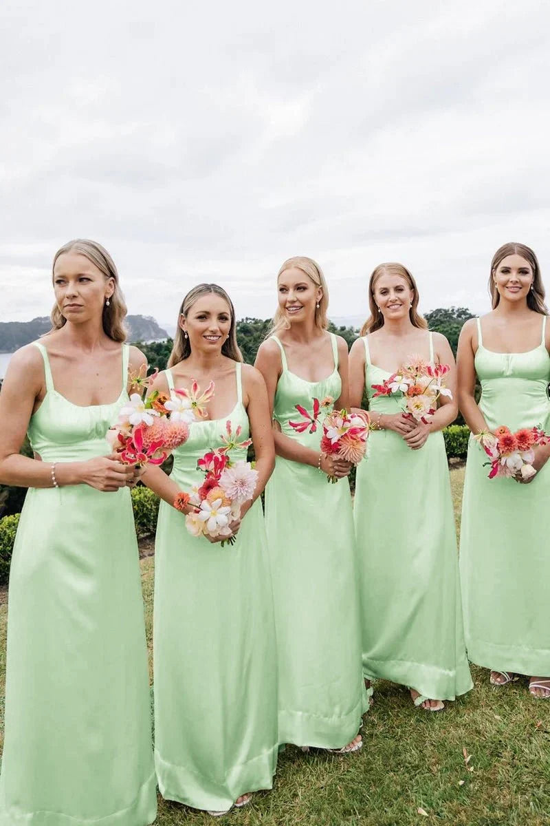 Sheath Spaghetti Straps Cutout Long Bridesmaid Dresses