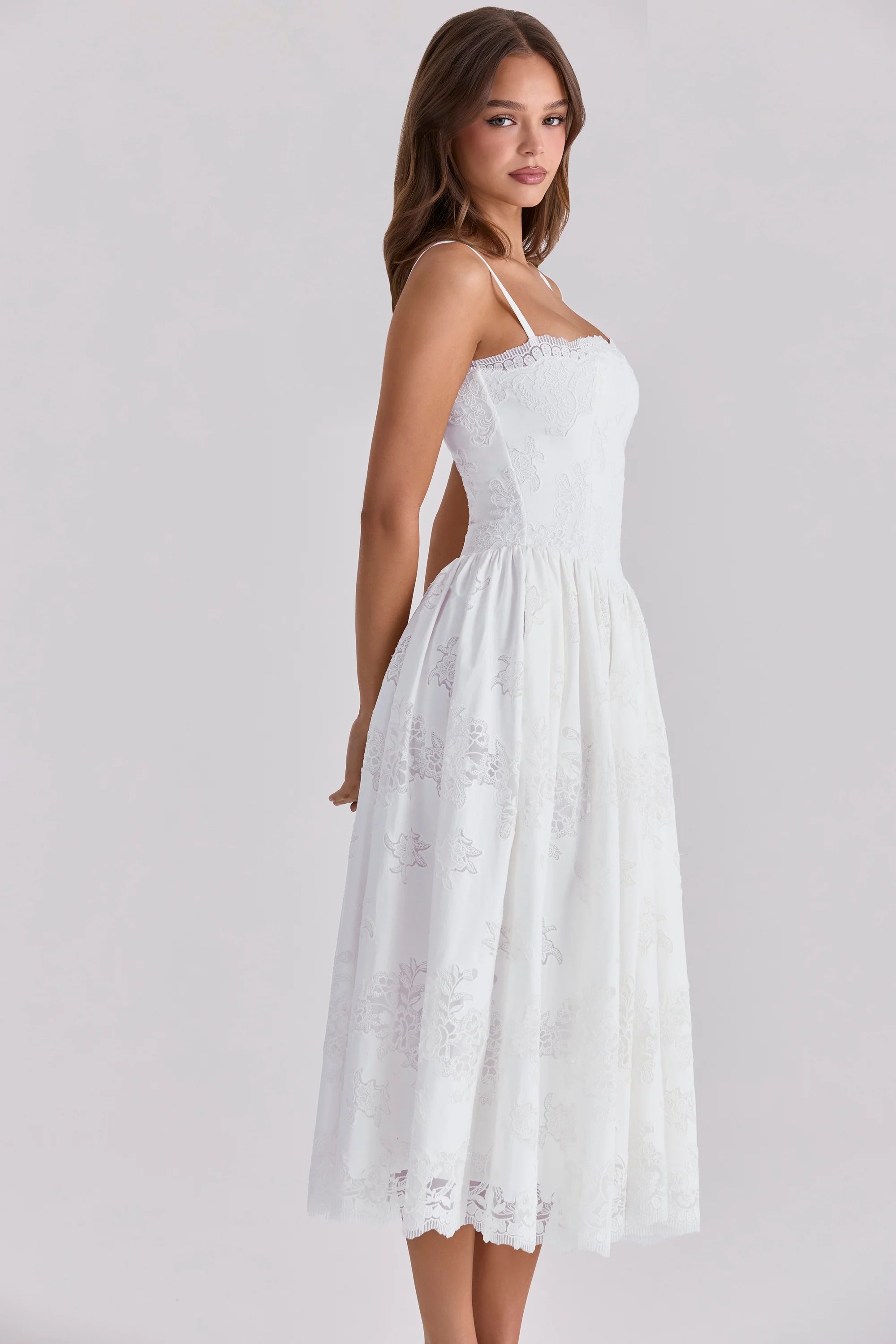 white custom lace cotton midi sundress