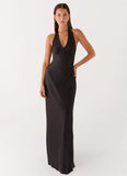 Heavy Hearted Satin Maxi Dress Black
