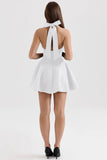 white halter neck bow mini dress
