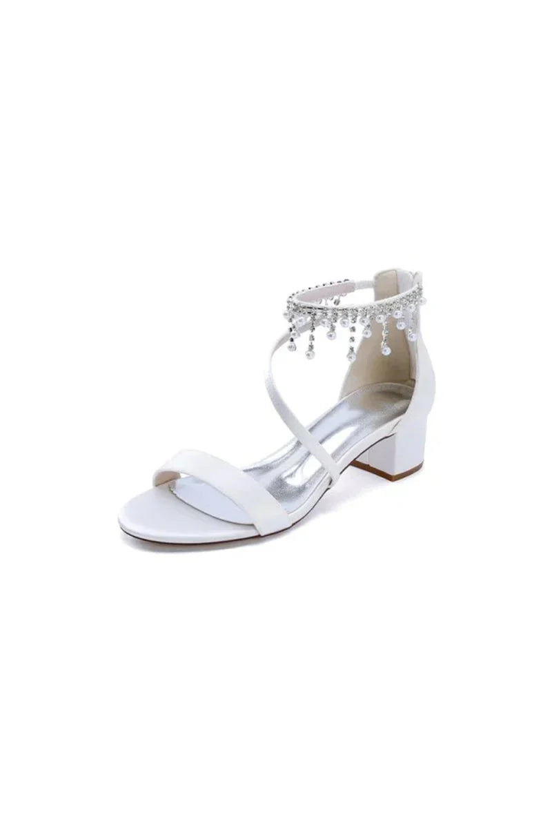 Strappy Heeled Sandals with Pearl and Crystal Embellishments