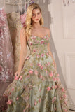 A1420 SAGE FLORAL PRINT CORSET A LINE DRESS Andrea Leo