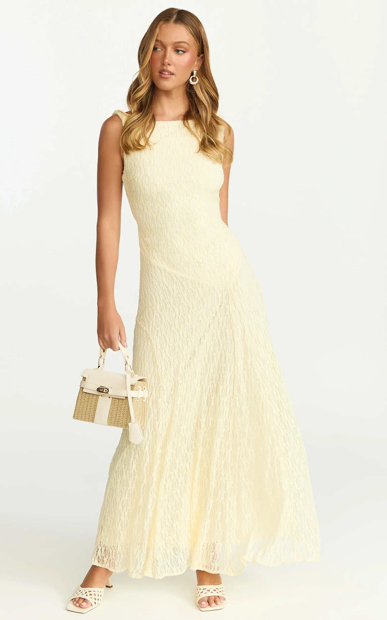 Madeleine Maxi Dress Hight Neck A Line Dress in Lemon