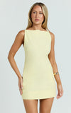 Winona Mini Dress Boat Neck Smock Dress in Lemon