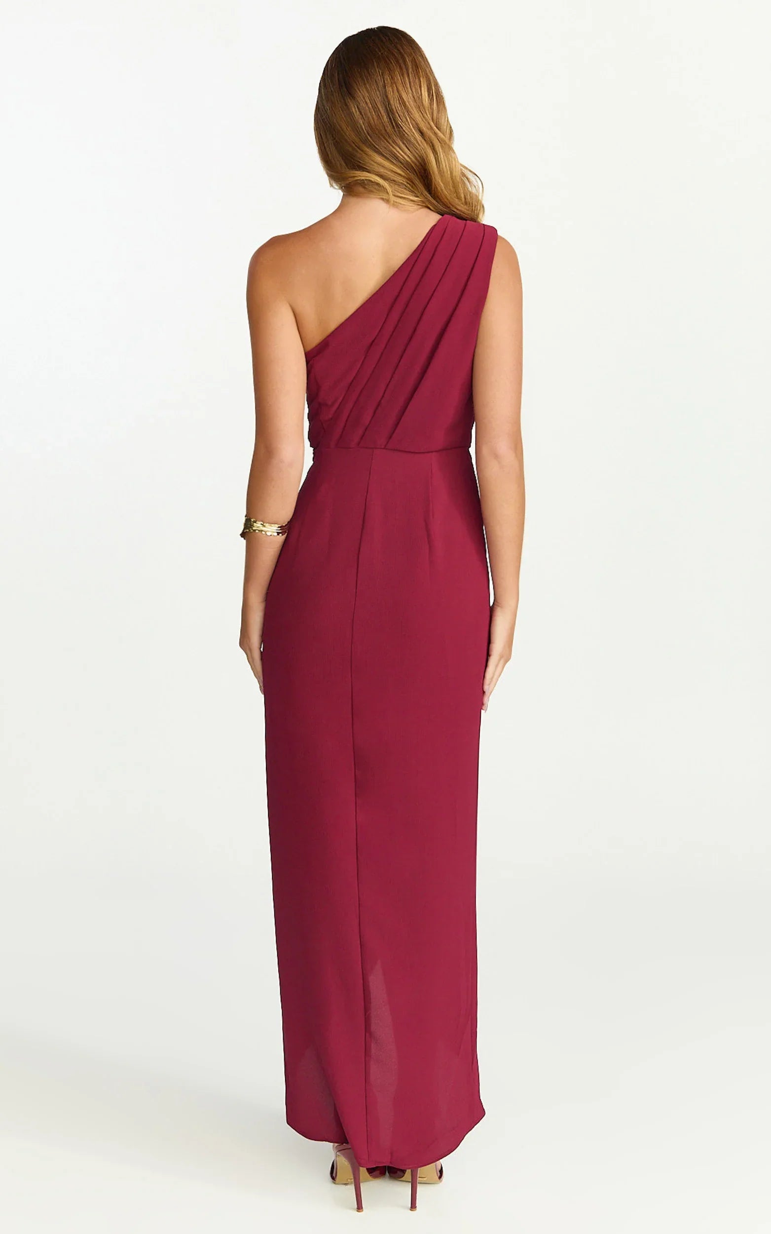 Namaari Midi Dress Faux Wrap One Shoulder Dress in Wine