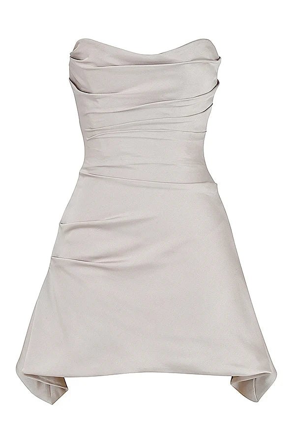 oyster draped strapless corset dress