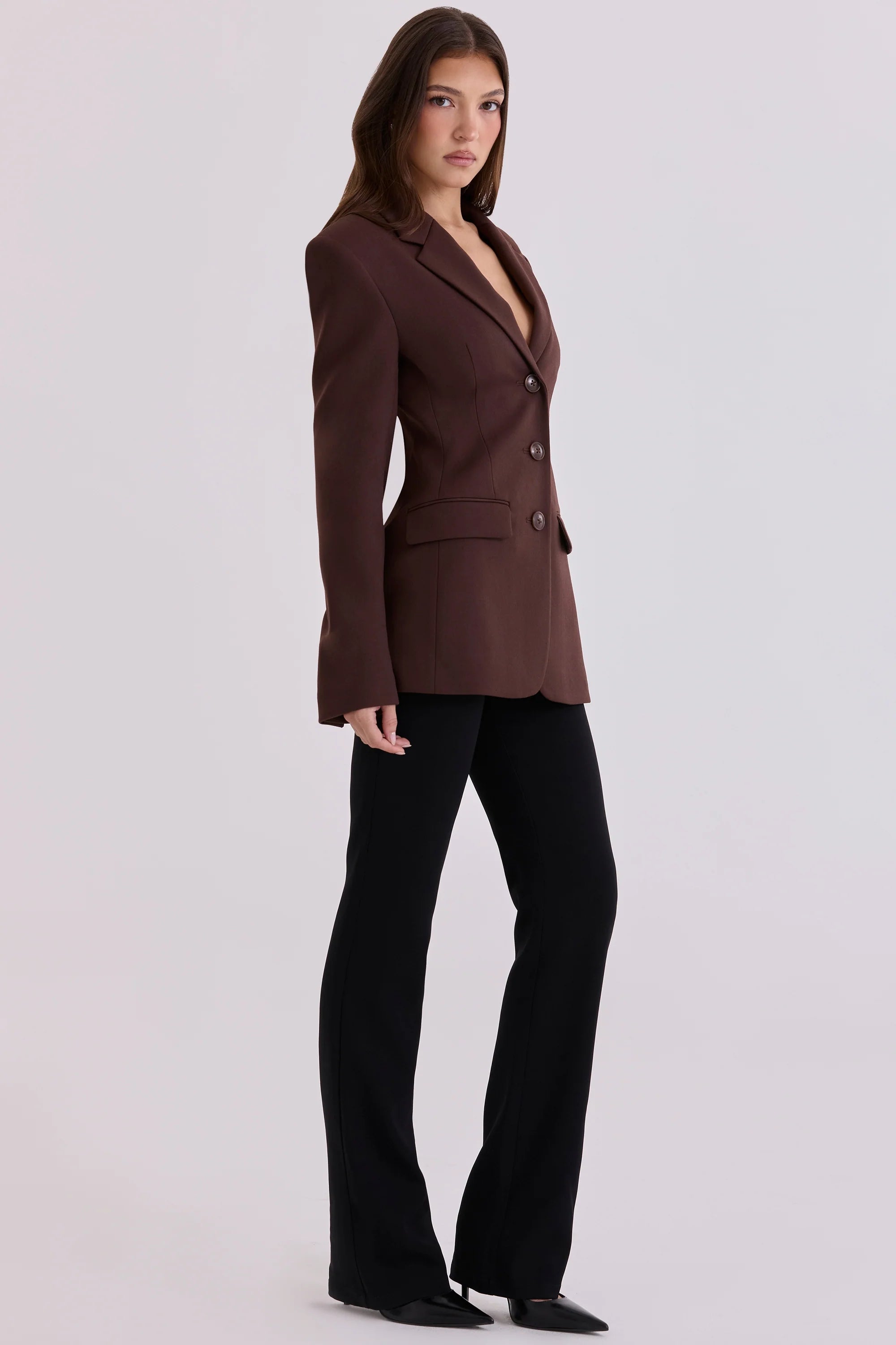 chocolate crepe hourglass blazer jacket