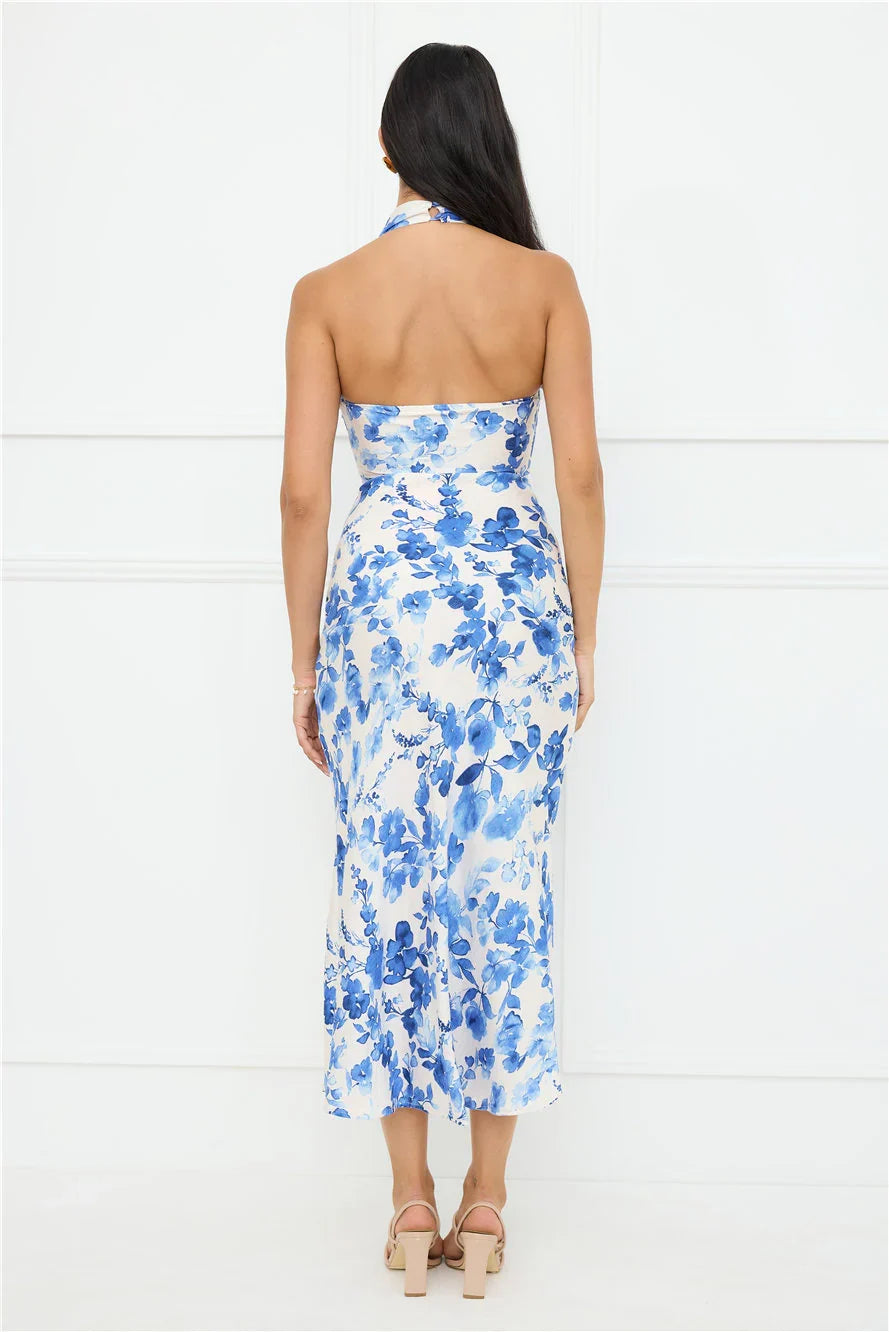 Cupids Kiss Halter Midi Dress Blue
