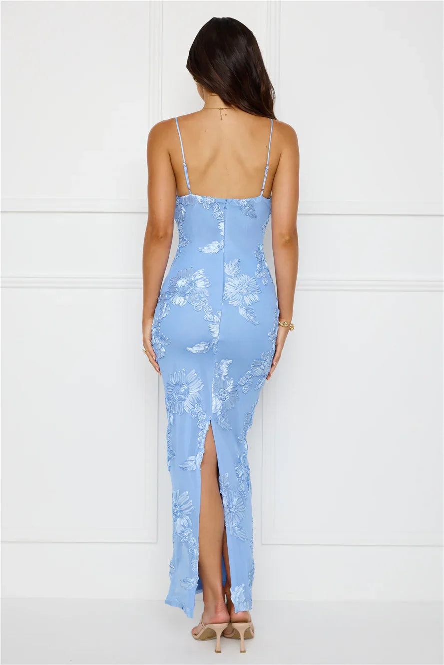Amber Zest Mesh Maxi Dress Blue