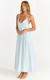 Estelle Maxi Dress V Neck Pleated Dress in Blue