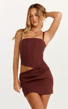 Jonas Mini Dress Corset Bodice Draped Waist Skirt Dress in Chocolate