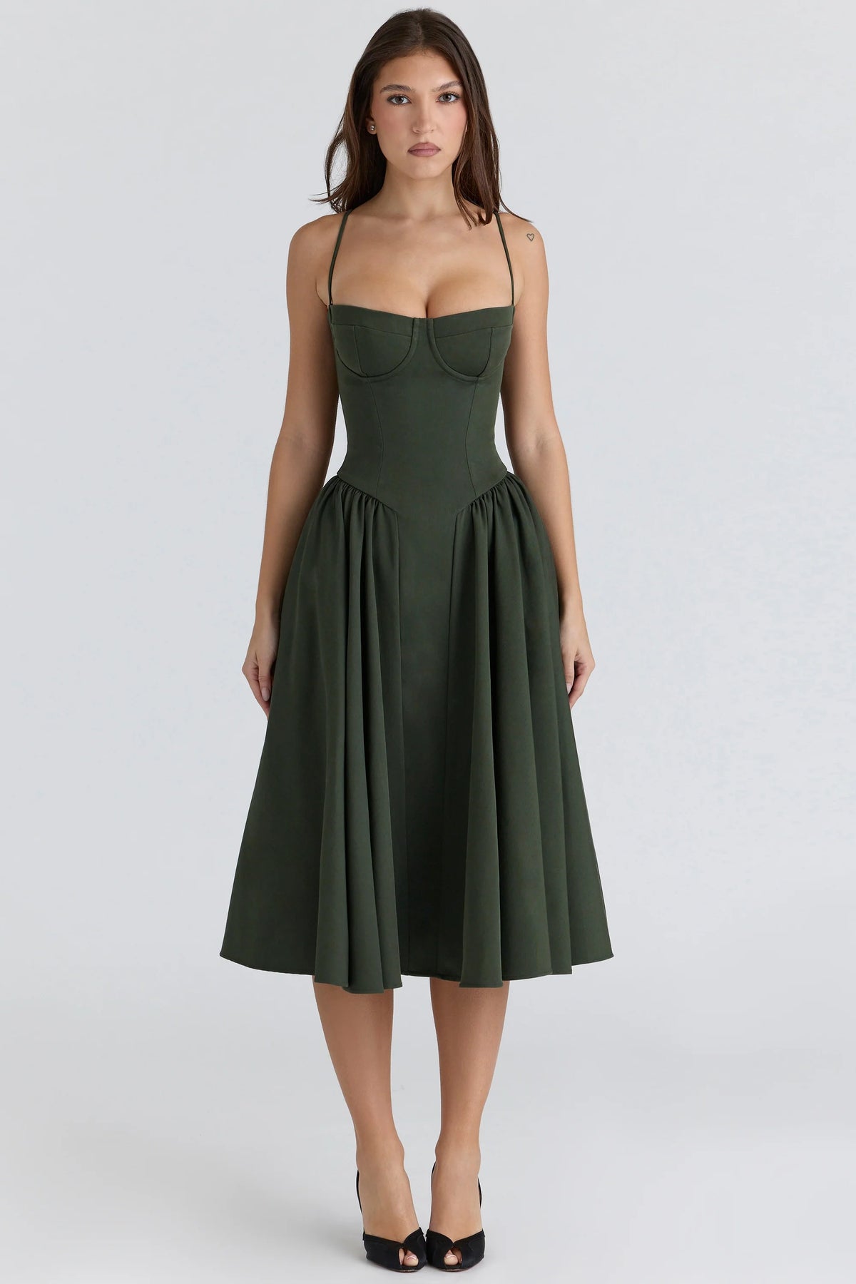 emerald green corset midi dress