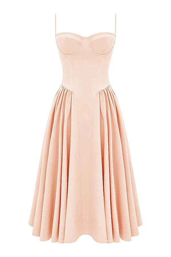 peach parfait twill corset midi dress