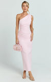 Karlie Midi Dress One Shoulder Fitted Dress in Pink