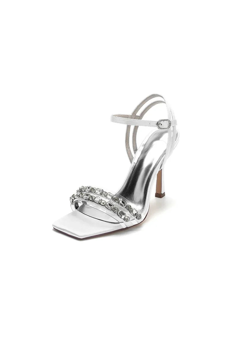 Royal Blue Satin Heels with Double Crystal Straps