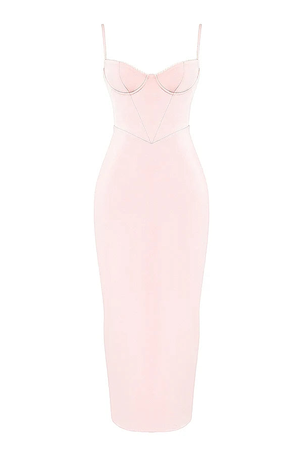 soft peach corset maxi dress
