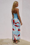 EVIE HALTER RUCHED MIDI DRESS AMOREE RED