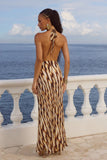 LEXIE LOW PLUNGE HALTER MAXI DRESS ARIZONA CHOC