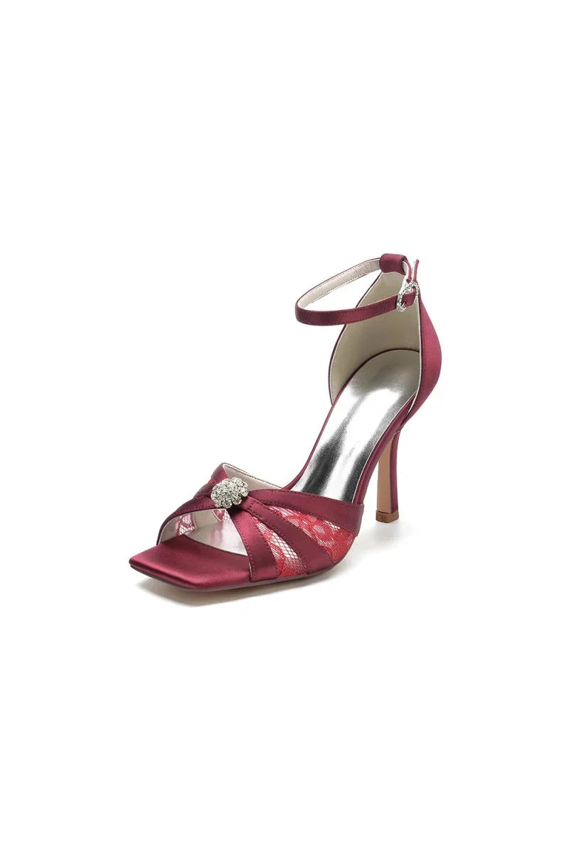 Lace Open Toe Stiletto Heels with Ankle Strap
