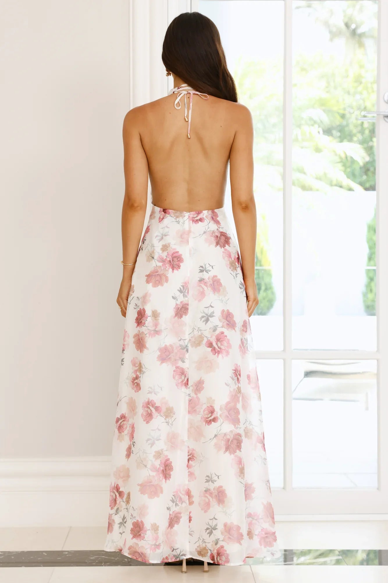Autumn Florals Halter Maxi Dress Pink