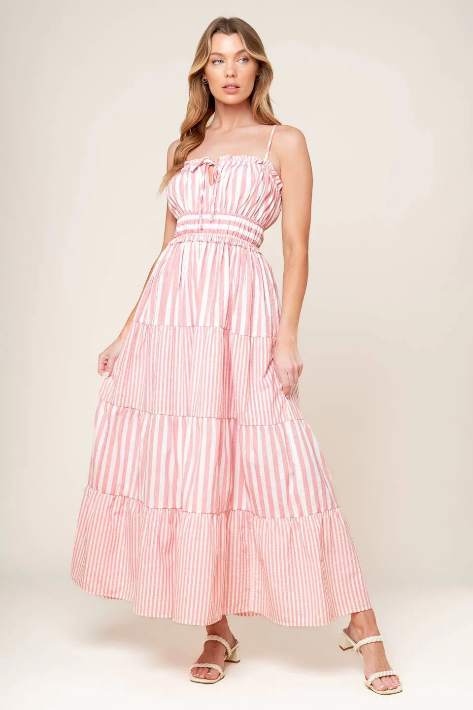 PEONY PINK STRIPE MAXI DRESS