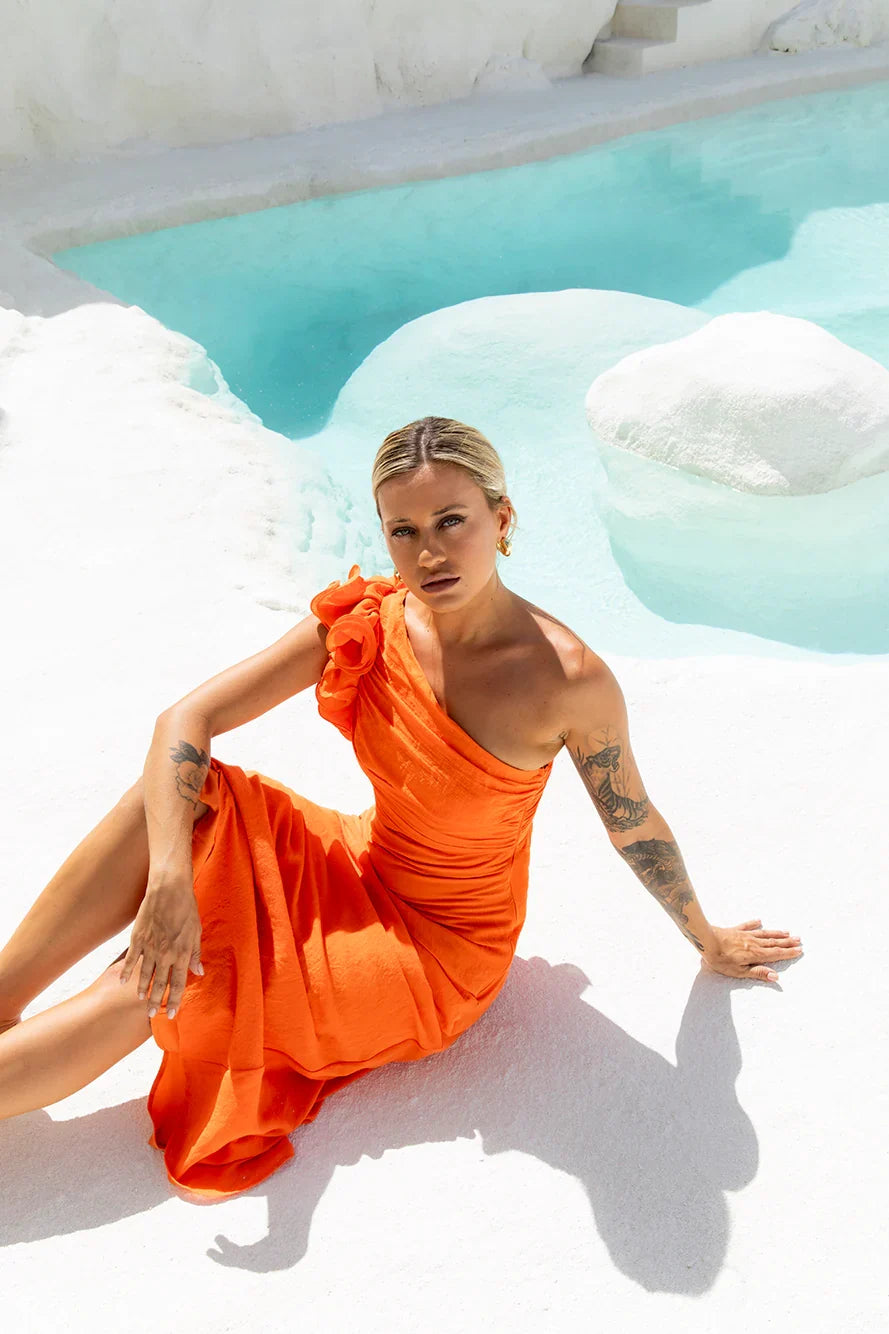 In These Moments One Shoulder Maxi Dress Orange