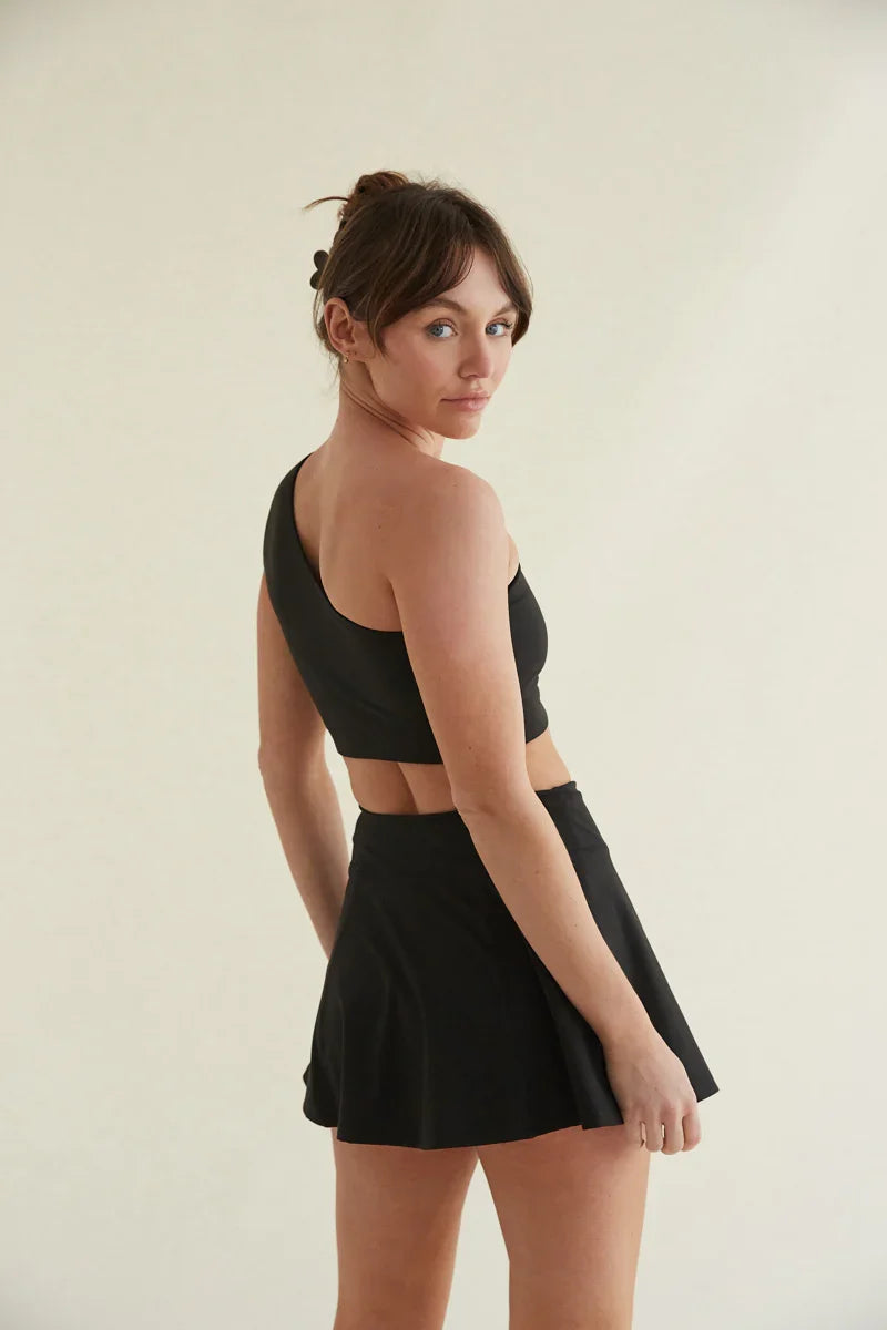 Mia Smoothing One Shoulder Crop Top in Black