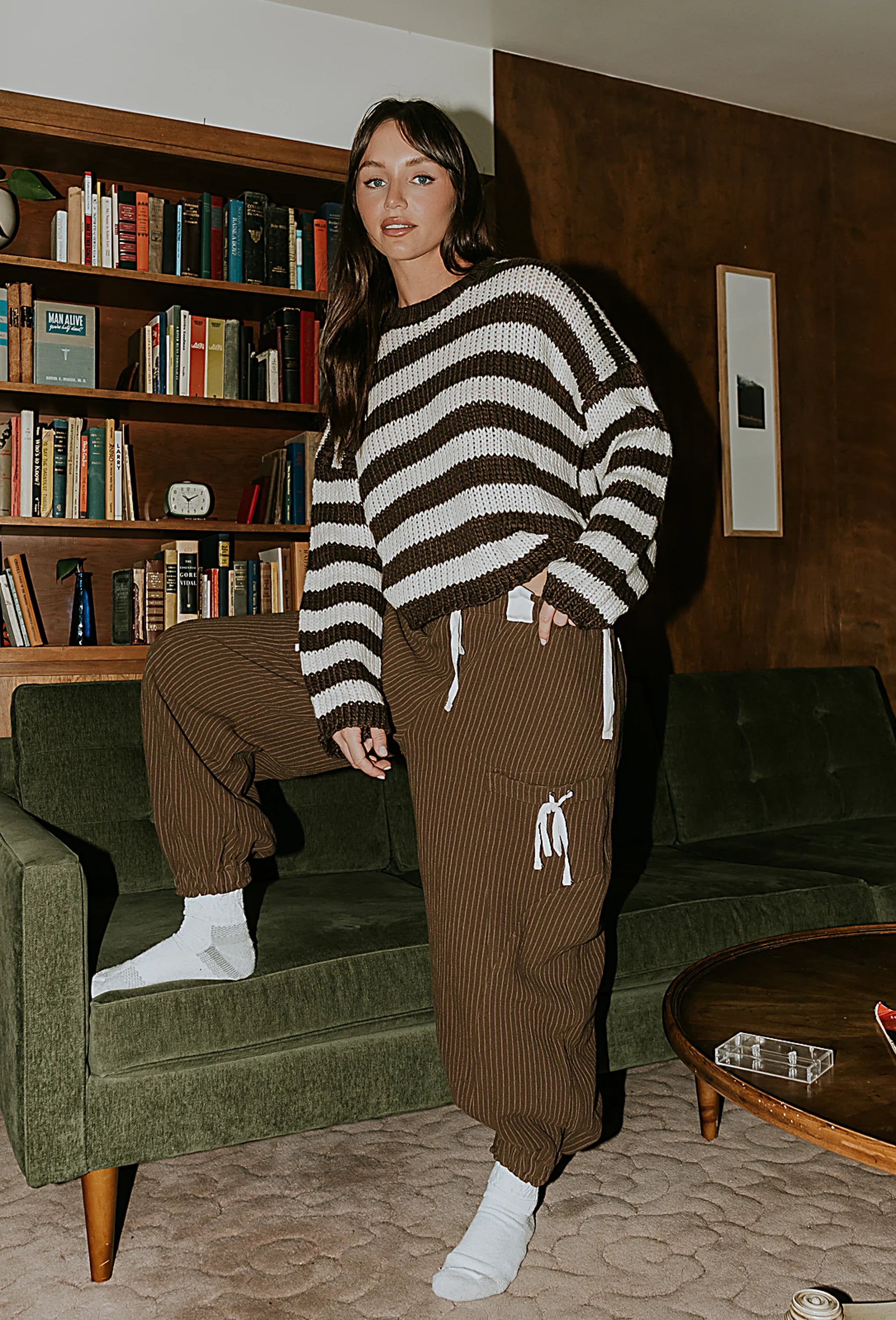 Cozette Striped Baggy Pants in Brown