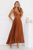 Evening Reverie Pleated Maxi Dress Brown